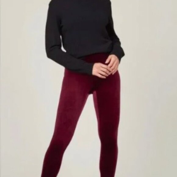 Spanx Leggings Women’s M Velvet Legging Rich Burgundy Red Shapewear Stretch - Picture 2 of 8